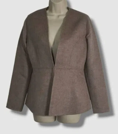 Pre-owned Neiman Marcus $1295  Women Beige Cafe Cashmere Double-face V-neck Jacket Size L