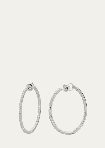 Neiman Marcus 18k White Gold Diamond Tennis Hoop Earrings In Metallic