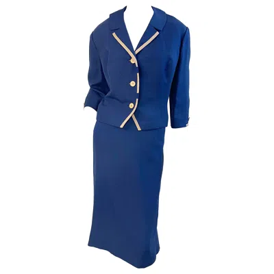 Pre-owned Neiman Marcus 1950s Bob Mccreery  Large Size Navy Blue Silk 50s Skirt Suit