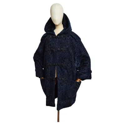 Pre-owned Neiman Marcus 1950�s  Midnight Blue Astrakhan Hooded Russian Princess Fur Coat