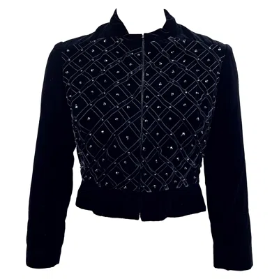 Pre-owned Neiman Marcus 1960s  Silver Key Black Velvet Lattice Beaded Vintage 60s Jacket