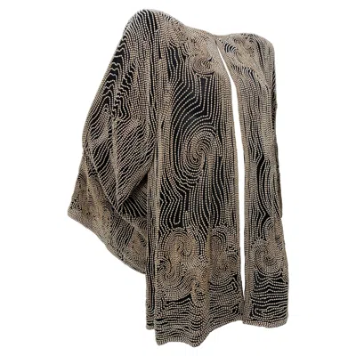 Pre-owned Neiman Marcus 1980s Suz Black Silk Jacket Heavily Encrusted W Faux Pearls In A Cloud Motif