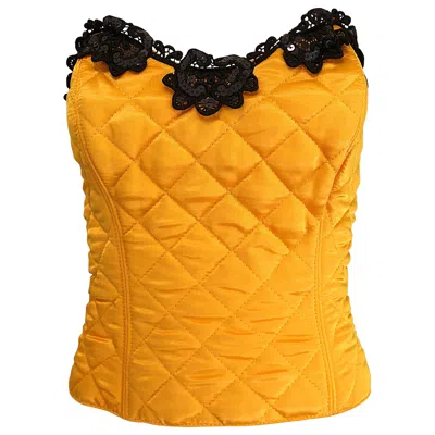Pre-owned Neiman Marcus 1990s Natori For  Yellow Quilted Sequin Strapless Vintage Bustier