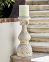 Neiman Marcus 24" Cast Stone Floor Candlestick In White