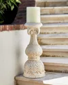 Neiman Marcus 24" Cast Stone Floor Candlestick In Limestone