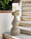 Neiman Marcus 24" Outdoor Cast Stone Floor Candlestick In Neutral