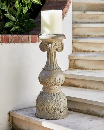 Neiman Marcus 24" Outdoor Cast Stone Floor Candlestick In Neutral