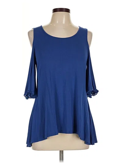 Pre-owned Neiman Marcus 3/4 Sleeve Top Blue Cold Shoulder Neckline Tops