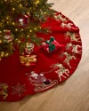 Neiman Marcus 54" Classic Christmas Santa And Reindeer Tree Skirt In Red
