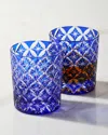 Neiman Marcus 8 Oz. Blue Cased Glass Tumblers, Set Of 2 In Blue