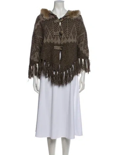 Pre-owned Neiman Marcus Acrylic Patterned Shawl In Neutrals