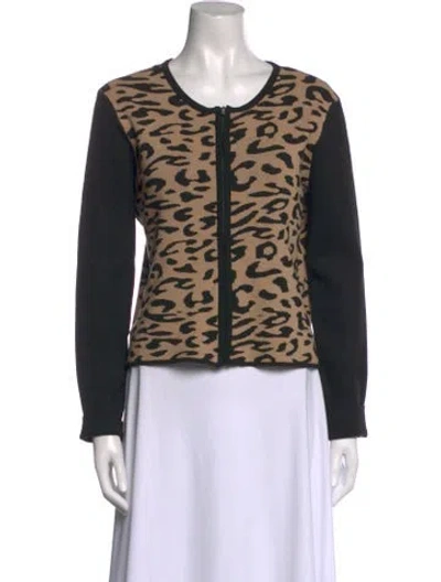 Pre-owned Neiman Marcus Animal Print Scoop Neck Top In Black