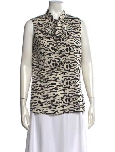 Pre-owned Neiman Marcus Animal Print Tie Neck Blouse In Neutrals