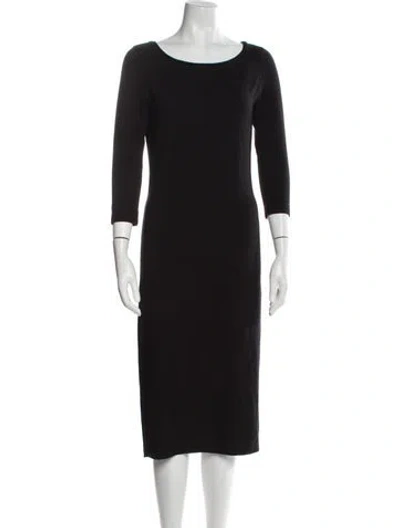 Pre-owned Neiman Marcus Bateau Neckline Midi Length Dress In Black