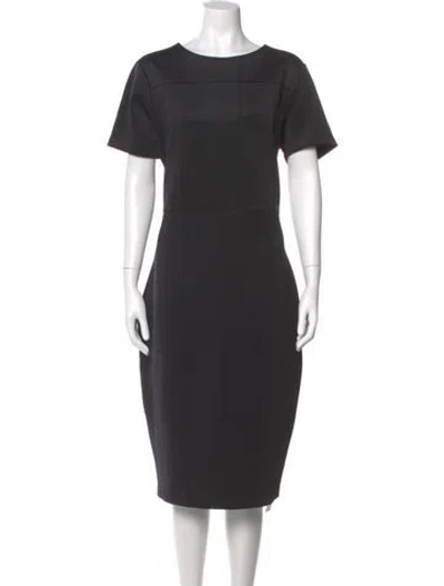 Pre-owned Neiman Marcus Bateau Neckline Midi Length Dress In Black