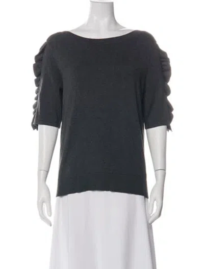 Pre-owned Neiman Marcus Bateau Neckline Short Sleeve Top In Green