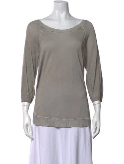 Pre-owned Neiman Marcus Bateau Neckline Three-quarter Sleeve Top In Gray