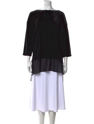 Pre-owned Neiman Marcus Bateau Neckline Three-quarter Sleeve Tunic In Black