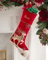 Neiman Marcus Beaded Classic Christmas Reindeer Stocking In Red