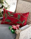 Neiman Marcus Beaded Holly Leaves Classic Christmas Lumbar Pillow, 14" X 22" In Brown