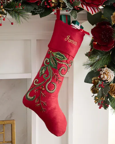 Neiman Marcus Beaded Holly Leaves Classic Christmas Stocking, Personalized