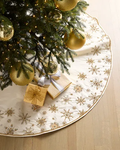 Neiman Marcus Beaded Silver And Gold Snowflake 54" Tree Skirt