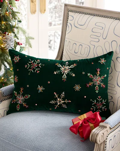 Neiman Marcus Beaded Snowflakes Classic Christmas Lumbar Pillow, 14" X 22"