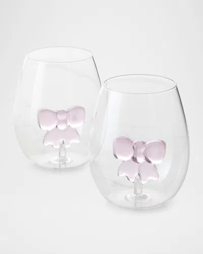 Neiman Marcus Bow Stemless Wine Glasses, Set Of 2 In Transparent