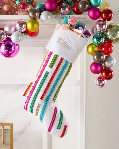 Neiman Marcus Bright Holiday Beaded Stripes Christmas Stocking, Personalized