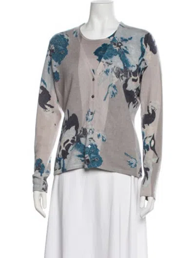 Pre-owned Neiman Marcus Cardigan W/ Top Cashmere Sweater In Blue/grey