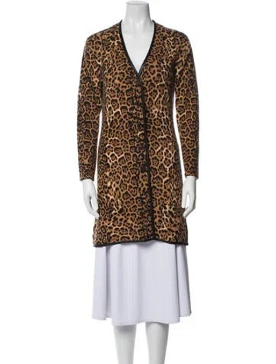 Pre-owned Neiman Marcus Cashmere Animal Print Robe In Brown