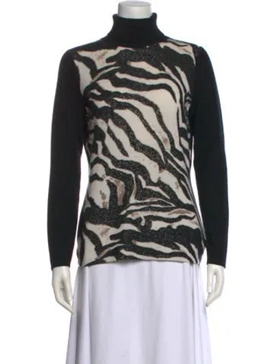 Pre-owned Neiman Marcus Cashmere Animal Print Sweater In Black
