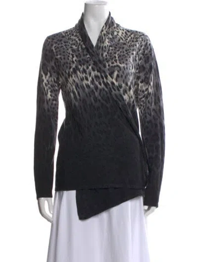 Pre-owned Neiman Marcus Cashmere Animal Print Sweater In Black