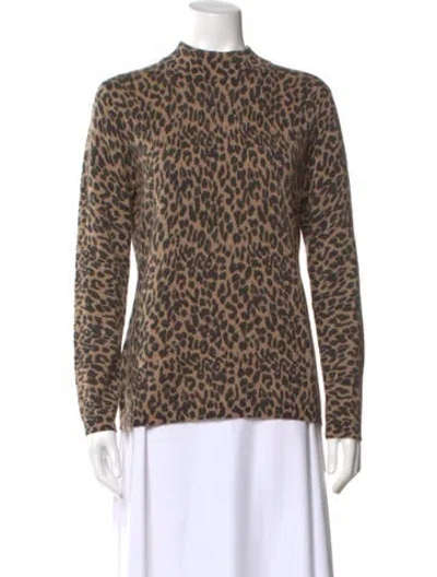 Pre-owned Neiman Marcus Cashmere Animal Print Sweater In Brown