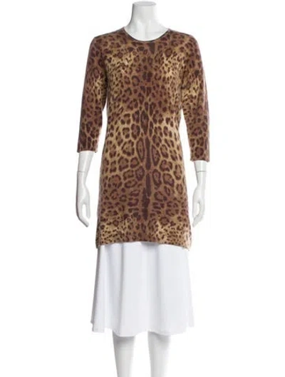 Pre-owned Neiman Marcus Cashmere Animal Print Sweater In Brown