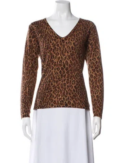 Pre-owned Neiman Marcus Cashmere Animal Print Sweater In Brown
