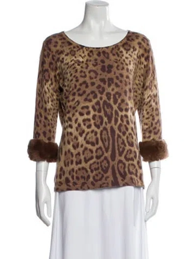Pre-owned Neiman Marcus Cashmere Animal Print Sweater In Brown