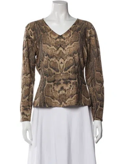 Pre-owned Neiman Marcus Cashmere Animal Print Sweater In Brown