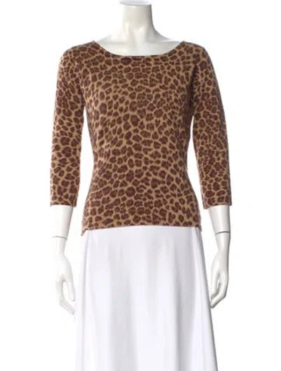 Pre-owned Neiman Marcus Cashmere Animal Print Sweater In Brown
