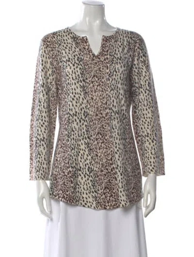 Pre-owned Neiman Marcus Cashmere Animal Print Sweater In Brown