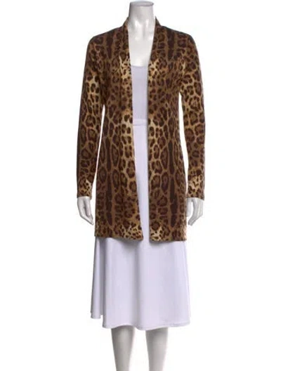 Pre-owned Neiman Marcus Cashmere Animal Print Sweater In Brown