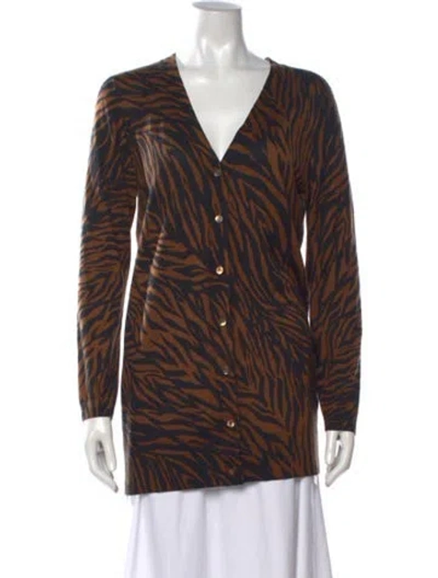 Pre-owned Neiman Marcus Cashmere Animal Print Sweater In Brown