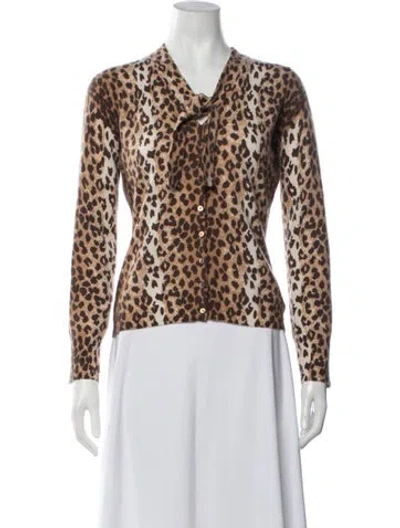 Pre-owned Neiman Marcus Cashmere Animal Print Sweater In Brown