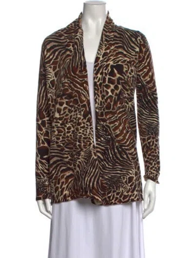 Pre-owned Neiman Marcus Cashmere Animal Print Sweater In Brown