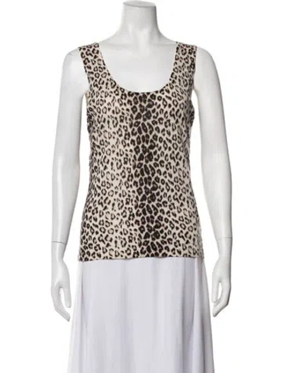 Pre-owned Neiman Marcus Cashmere Animal Print Sweater In Brown/neutrals