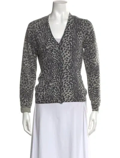 Pre-owned Neiman Marcus Cashmere Animal Print Sweater In Gray