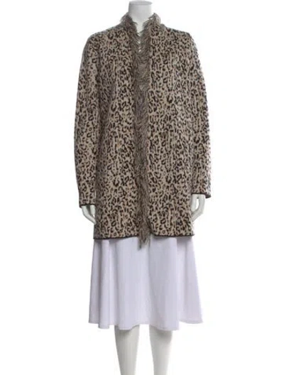 Pre-owned Neiman Marcus Cashmere Animal Print Sweater In Gray