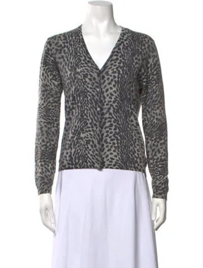 Pre-owned Neiman Marcus Cashmere Animal Print Sweater In Grey