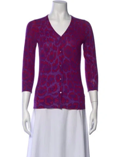 Pre-owned Neiman Marcus Cashmere Animal Print Sweater In Purple