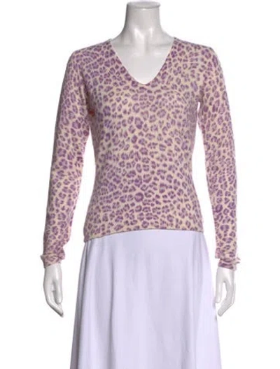 Pre-owned Neiman Marcus Cashmere Animal Print Sweater In Purple